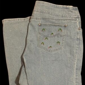 Christmas Mistletoe Embroidery Jeans Size 16 Comfort Waistband